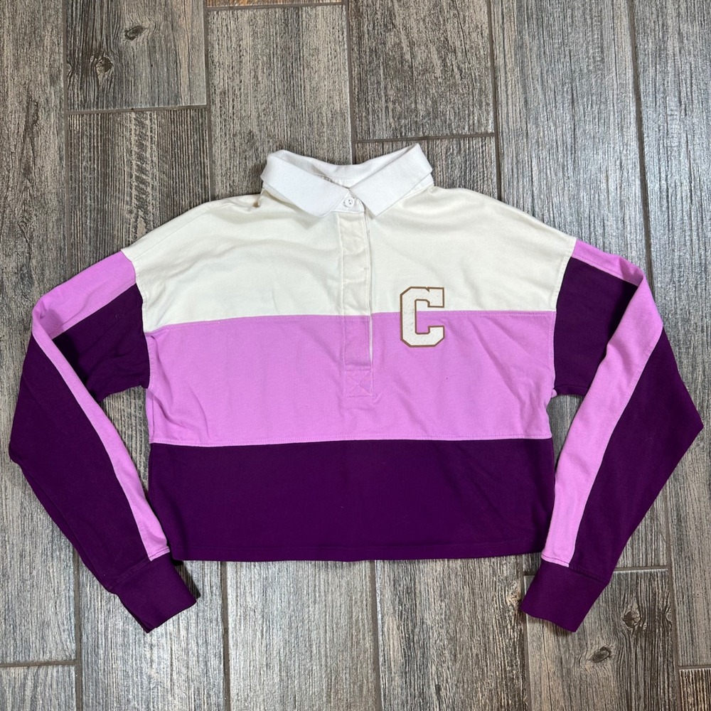 Champion Women's Color Block Cropped Rugby Polo Shirt Letter‎ C - Small